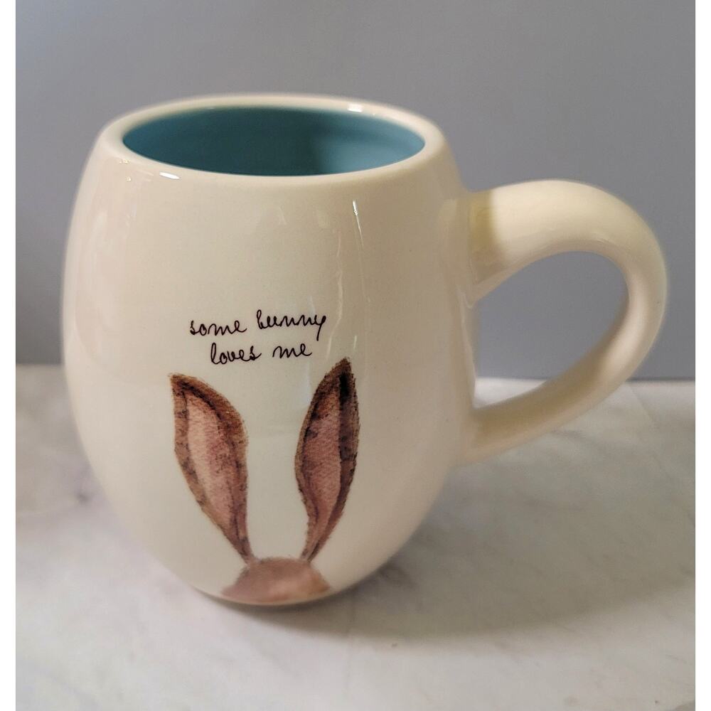 Adorable Magenta SOME BUNNY LOVES ME Coffee Mug Farmhouse Cottagecore Bunny Ears